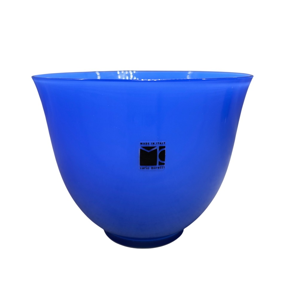 Carlo Moretti Cobalt Blue Satin Glass Bowl Wide Vase Signed Murano Italy VTG MCM